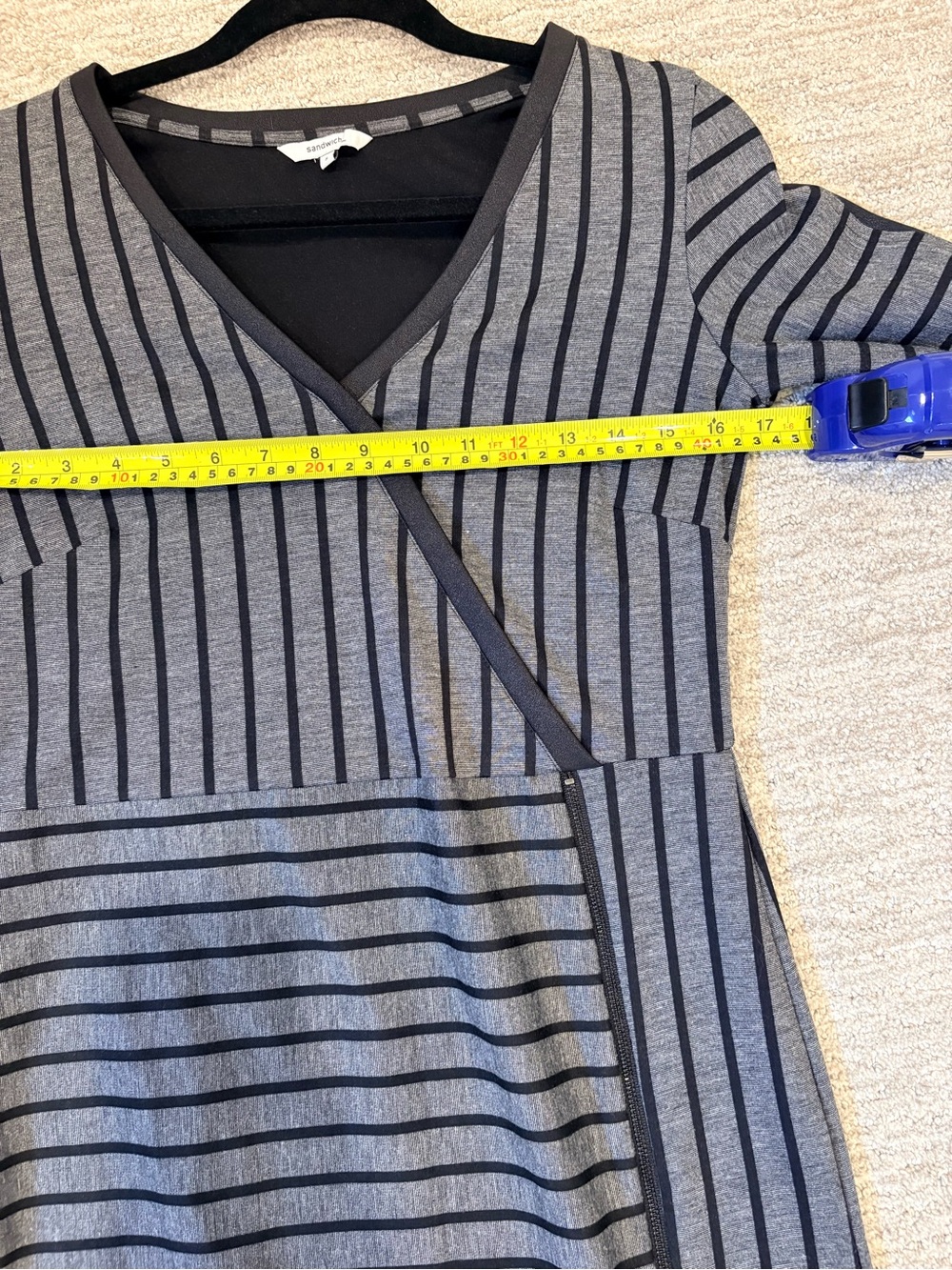 Sandwich Gray Mixed Stripe Wrap Knit Dress | Long Sleeve | Size Small - Picture 7 of 11